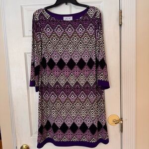 Jessica H Purple Geometric Print Shift Dress Size 14